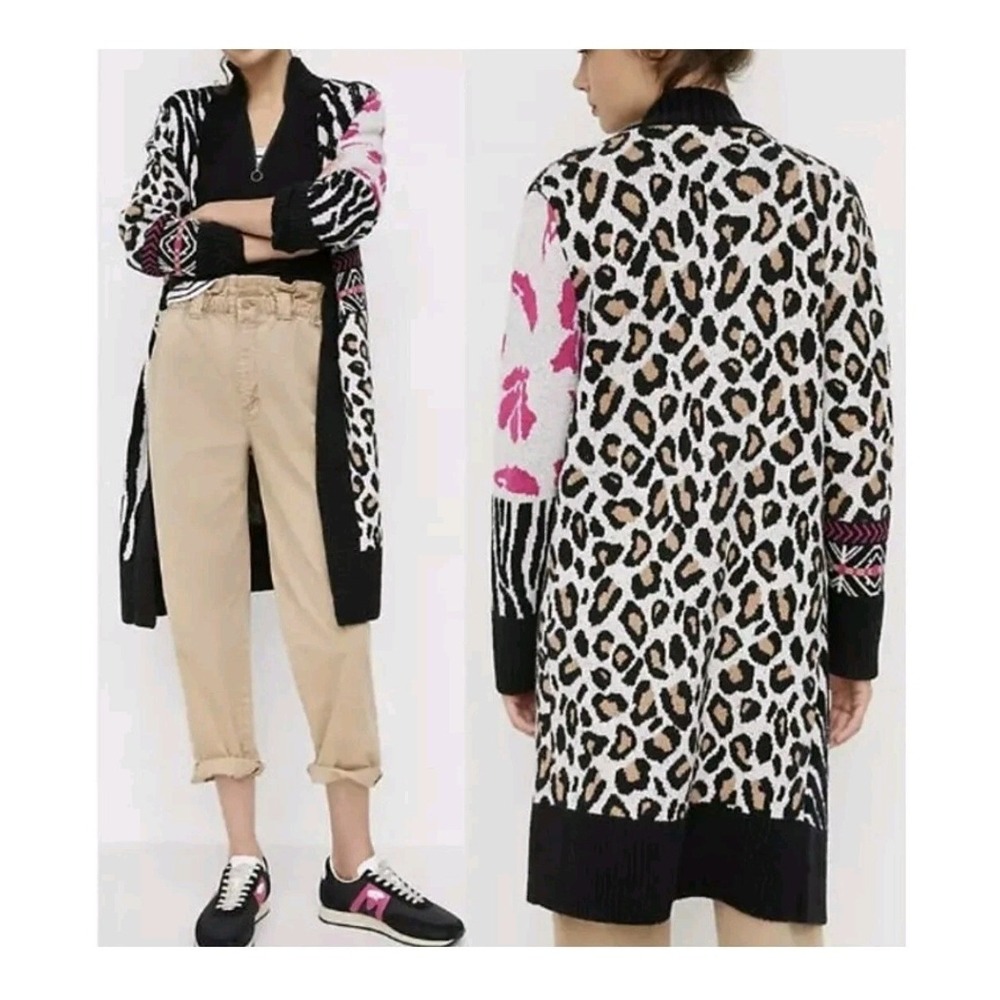 Anthropologie Maeve Makayla Animal Print Longline Cardigan Patchwork Artsy XS-M